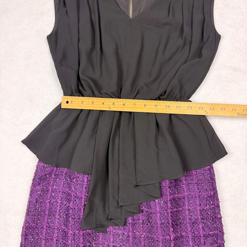 Sunday in Brooklyn Black Peplum Dress Purple Tweed Skirt Sheath Sz M Sleeveless - Picture 7 of 9